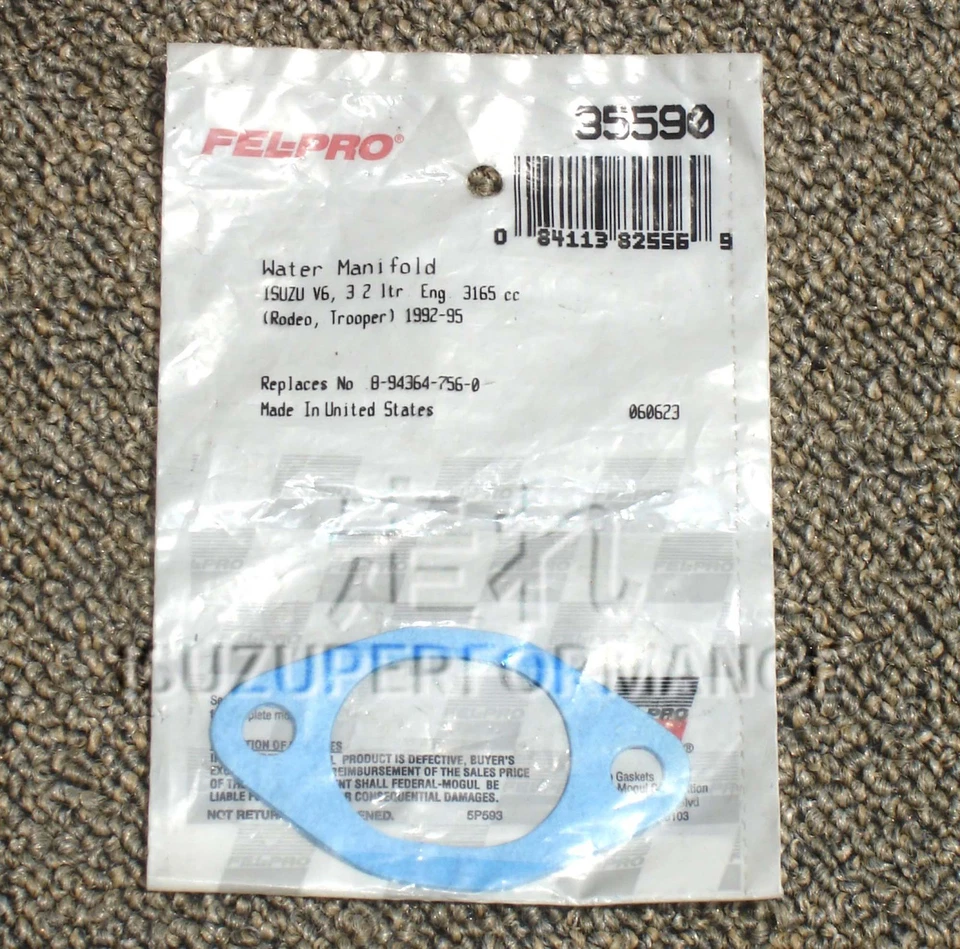 Fel-Pro 35590 Water Inlet Gasket Isuzu Trooper Rodeo Honda Passport SLX 3.2 V6 - Image 1 of 1