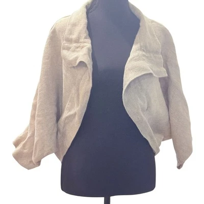 Chaqueta corta ISDA & Co para mujer beige 100 % lino con cuello drapeado Foto 1 de 4