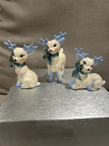 Vintage Kimple Ceramic Molds Christmas Quilted Reindeer Set Figurines Polka Dots - Picture 1 of 17