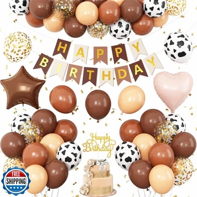 Western Cowboy Birthday Decorations,Brown Nude Gold Cow Print Balloons Banner - Image 1 of 4