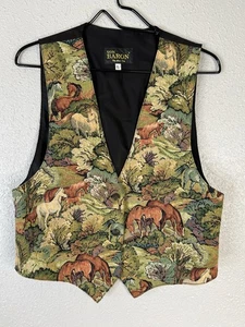 Vintage Horse Western Tapestry Vest Sz L Equestrian Cowgirl Country Granny Rodeo - Picture 1 of 10