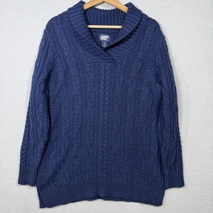Suéter Lands End Mujer XL 18 Azul Tejido con Cable Chal Cuello Pullover Grueso - Imagen 1 de 7