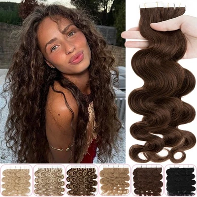LIQUIDACIÓN Cinta adhesiva en extensiones de cabello humano real ondulado trama de piel gruesa 100 g Foto 1 de 4