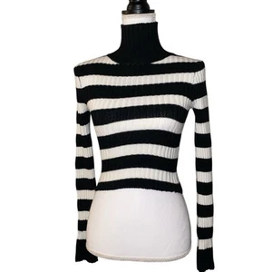 New Altar’d State Striped Black White Mock Neck Cropped Sweater Small - Picture 1 of 11
