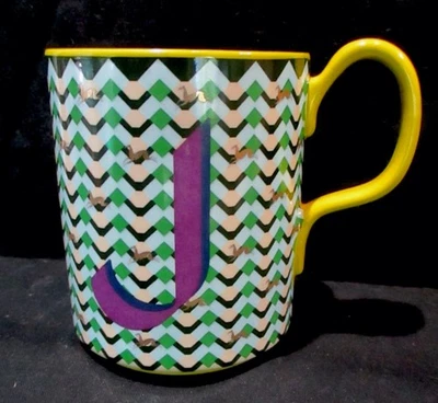 Taza de gres Anthropologie Parker monograma geométrico ~ J ~ 14,8 oz ~ verde micro geo Foto 1 de 4