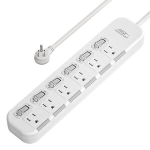 CRST Individual Switch Surge Protector 6-Outlets Wall Mount Power Strip 