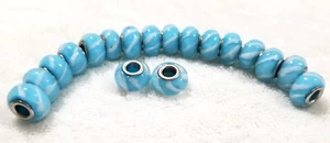 Set of 18 Blue ~ White Theme Murano Lampwork European Glass Silver Plated - Picture 1 of 3