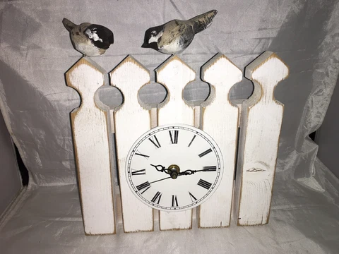 White picket fence  Clock with bird sitting on Top Cover
