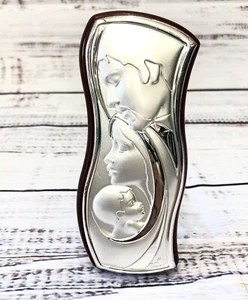 Holy Family Sterling Silver Mother Mary St Joseph Baby Jesus Wall Plaque Stand - Picture 1 of 7