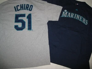 Ichiro Suzuki Seattle Mariners Majestic Mens Jersey T-Shirt (Blue & Gray, L-2XL) - Picture 1 of 10