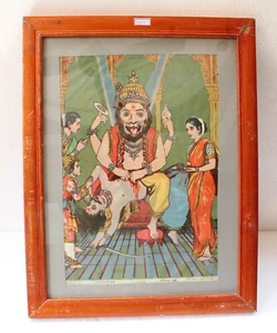 Antique Original Raja Ravi Varma NARSIMHA Hindu God Vishnu Litho Print NH3977 - Picture 1 of 12
