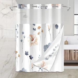 Watercolor Leaf Shower Curtain for Bathroom Waterproof Fabric with Snap in Liner - Picture 1 of 14