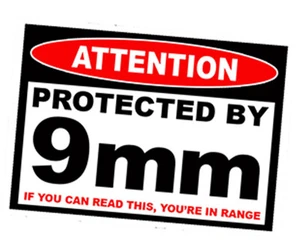 Pegatina Protected by 9mm armas portátil pegatina pistola peligro peligro - Imagen 1 de 6