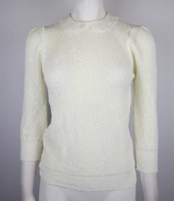 Suéter vintage para mujer Adele talla XS marfil manga 3/4 pulóver cuello de encaje Foto 1 de 4