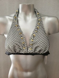  Jessica Simpson WOMENS  Swim Bikini Top BLACK WHITE  GOLD MEDIUM NWT - Picture 1 of 3