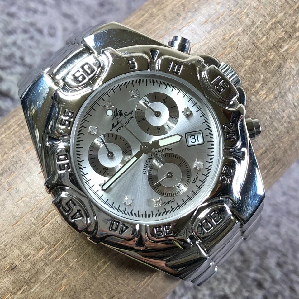 Reloj Markus Rubí Poseidón Hombre Vestido 8 Diamantes Cronógrafo Cuarzo 37mm 7 1/2" Foto 1 de 4