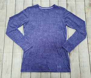 WOMEN'S UNDER ARMOUR PURPLE SMLONG SLEEVE HEAT GEAR LETTERS STRETCH TOP SHIRT - Picture 1 of 9