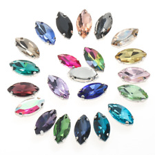 100 pcs Sew On Settings Colour Crystal Glass Rhinestone Navette Jewels Button