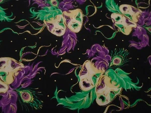Mardi Gras Mask Bird Feathers David Textiles multicolor Cotton Fabric BTY - Picture 1 of 3