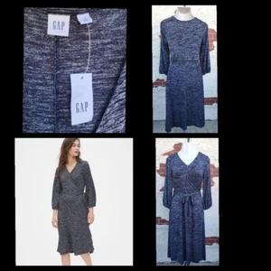 New SMALL GAP space-dye midi true wrap STRETCHY blue dress 3/4 long sleeve - Picture 1 of 16
