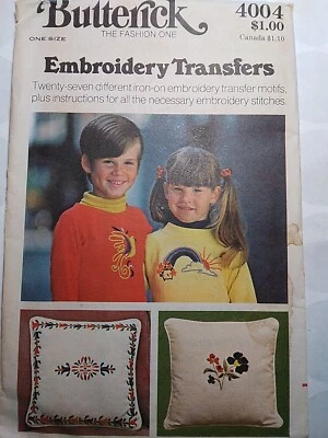 Embroidery Transfer Rainbow Flower Butterick 4004 Sewing Pattern UC VTG Iron On - Image 1 of 4