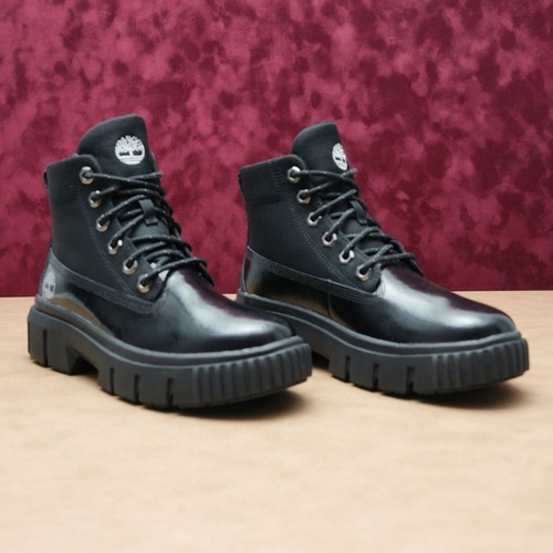 Stivali Timberland donna Greyfield neri tela vernice stringati stomp taglia 7