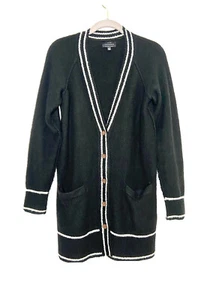 Lucky Brand Womens Button Up Black White Trim Cardigan Sweater W Pockets Sz XS - Picture 1 of 5