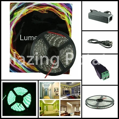 LW 5M 5630 IP65 Waterproof Flexible 300 LED Strip Lights Kit -White PCB- Green - Image 1 of 4