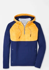 Peter Millar Men’s Navy Yellow Hyperlight Weld Camo Hybrid Half-Zip Hoodie $198 - Picture 1 of 7