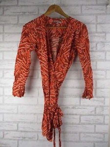 Oliver Bonas womens wrap dress orange brown print 6 - Picture 1 of 11