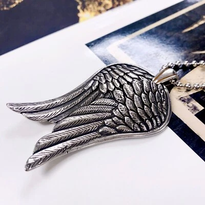 Angel wings necklace feather stainless steel pendant necklace lucky angel wing - Image 1 of 3
