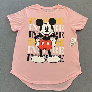 Disney Mickey Mouse T-Shirt Womens XL Pink Short Sleeve Graphic Lightweight New - Picture 1 of 8
