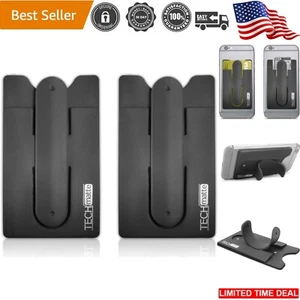 Phone Wallet Plastic Black Slim Card Holder Money Clip Phone Stand 2-Pack - Picture 1 of 8