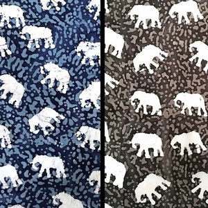 Mini Indian Elephants Batik Fabric 100% Cotton - In Blue & Grey - John Louden - Picture 1 of 4