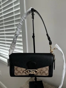 NWT Coach 90782 Small Jade Shoulder Bag With Signature Canvas Khaki Black $350 - Picture 1 of 12