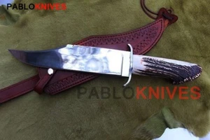 Premium Handarbeit J2 Stahl hochglanzpoliert Jagd Bowie Messer Krone Hirschgeweih - Bild 1 von 2