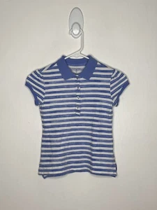 Lands’ End Striped Polo Shirt Girls Size Small 7-8 Blue Short Sleeve Collar - Picture 1 of 3
