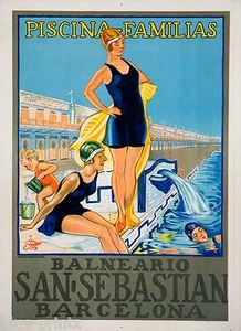 Framed Canvas Barcelona Spain Beach Vintage print Art San Sebastian - Picture 1 of 2