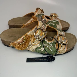 House Of Harlow 1960 Mujer 9 Boho Cuentas Flecos Cuero Plantilla Sandalias NUEVAS - Imagen 1 de 8