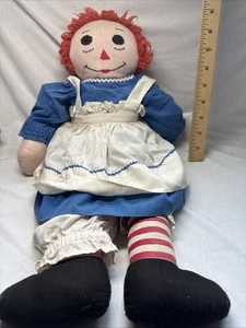 Raggedy Ann Doll Blue Dress w White Apron Red Yarn Hair Collectors See Photos - Picture 1 of 4