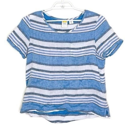 C&C CALIFORNIA Women's 100% Linen Blue Striped Boxy Shirt Blouse Coastal Sz M - Image 1 of 4