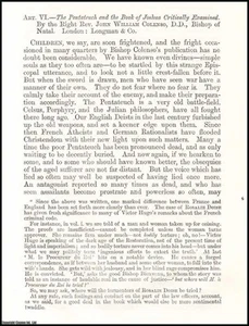 BISHOP COLENSO, FIRST BISHOP OF NATAL ; THE PENTATEUCH. A RARE ORIGINAL ARTICLE - Imagen 1 de 1