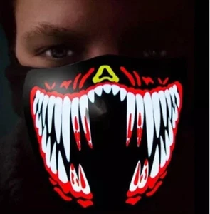 New LED Light Up Half Mask - Halloween Rave Party - Sound Reactive - Adjustable - Picture 1 of 5