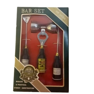 Vtg Barware Set DeLuxe MCM 4 Piece Box Set  Holiday Gift Bottle Opener Shaker  - Picture 1 of 13