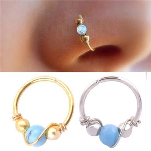Stainless Steel Nose Ring Turquoise Nostril Hoop Nose Earring Piercing Jewel^dm - Picture 1 of 8