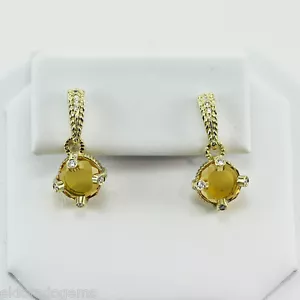 DESIGNER GEMSTONE & NATURAL DIAMOND DANGLE PUSH BACK EARRINGS 18K YELLOW GOLD - Picture 1 of 8
