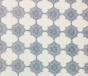 BALLARD DESIGNS LARISSA BLUE GEOMETRIC MEDALLION SOFT COTTON FABRIC BY YARD 56"W - Picture 1 of 6