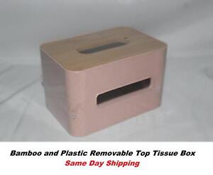 SMALL Bamboo Tissue Box Cover Holder Rectangular Pink Plastic Double Slot, Style