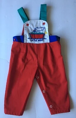 Vintage Baby Boy 12M Buster Brown  Romper Overalls Red Little Buoy Steam Boat - Image 1 of 4