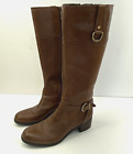Bandolino Wide Calf Leather Riding Boots Womens 7 Brown Gold Hardware Low Heel